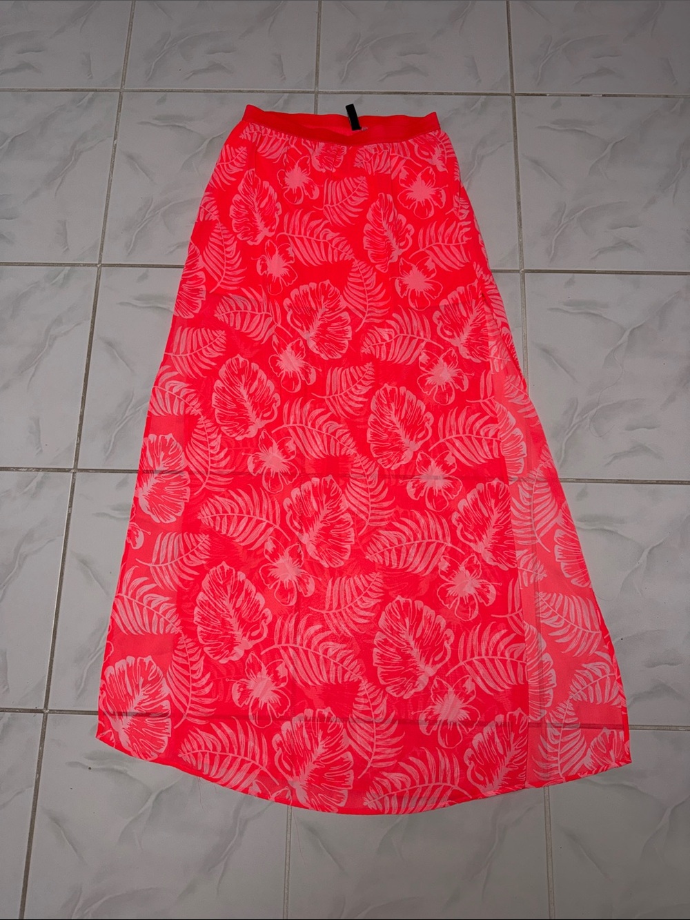 Divided Bright Coral Pink Floral Print Maxi Skirt